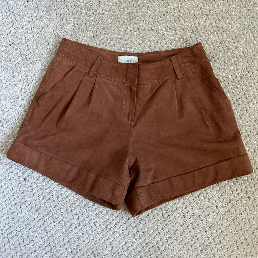 Hinge- REAL brown suede leather shorts- Size 2